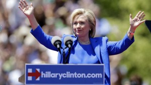 Saturday, June 13, 2015: Hillary Clinton, on Roosevelt Island, speaking at her formal presidential campaign launch, New York, N.Y. (AP)