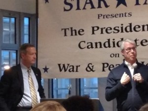 Democratic presidential candidate Martin O'Malley speaks with Des Moines Mayor Frank Cownie at a STAR PAC event Dec. 27. (Photo: Charly Haley/The Register)