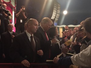 Donald Trump greets supporters in Clear Lake, Iowa.