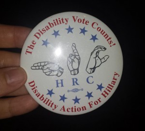 Text: The Disability Vote Counts! Disability Action for Hillary, with HRC shown in sign language