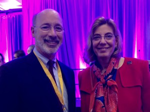 Governor Tom Wolf and RespectAbility's Jennifer Mizrahi  smiling
