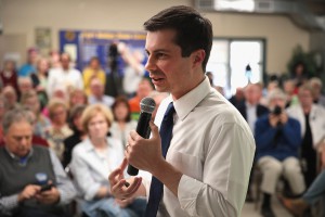 Pete Buttigieg speaks to a small town hall event.