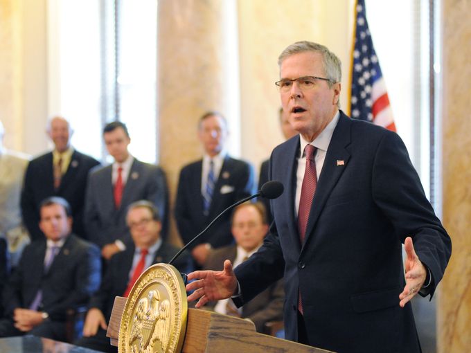 Former Florida Governor Jeb Bush makes remarks while at the state Capitol on Thursday joining Gov. Phil Bryant at a bill-signing ceremony for the Equal Opportunity for Students with Special Needs Act passed by the Legislature this year. Joe Ellis/The Clarion-Ledger