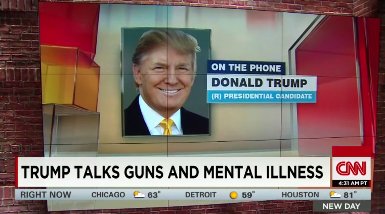 During a phone interview with CNN, Donald Trump said mental illness, not gun laws, are to blame for gun violence.