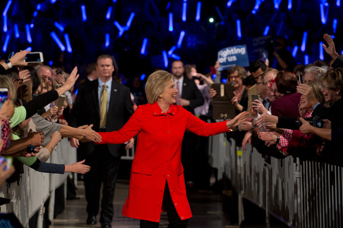 Hillary Rodham Clinton greeting supporters at the Democratic Jefferson-Jackson dinner on Saturday night in Des Moines.