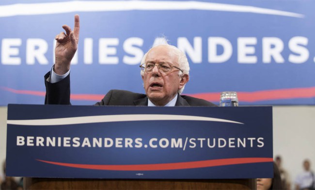 Democratic presidential candidate Sen. Bernie Sanders, I-Vt., speaks at a town hall meeting with students at George Mason University in Fairfax, Va., on Wednesday, Oct. 28, 2015. (AP Photo/Kevin Wolf)