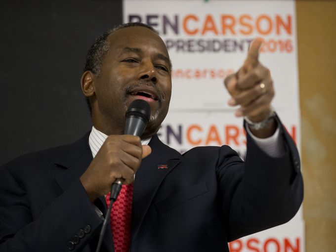 Republican presidential candidate Dr. Ben Carson speaks at a town hall, Wednesday, Jan. 6, 2016, in Panora, Iowa. AP