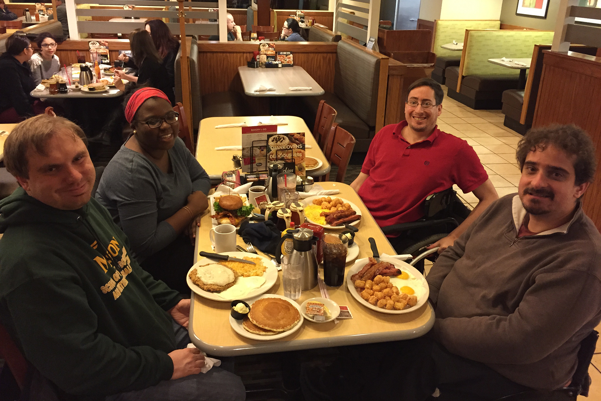 In January, James and his teammates enjoyed dinner at a diner in Des Moines, Iowa.