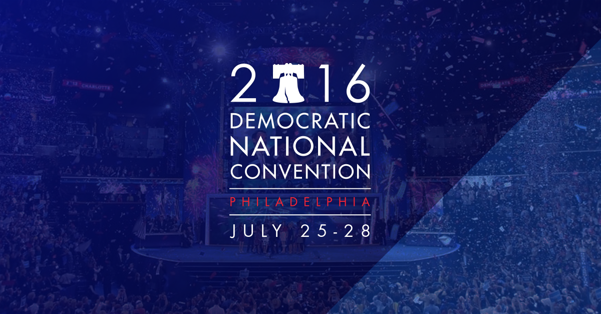 Text: 2016 Democratic National Convention - Philadelphia - July 25-28
