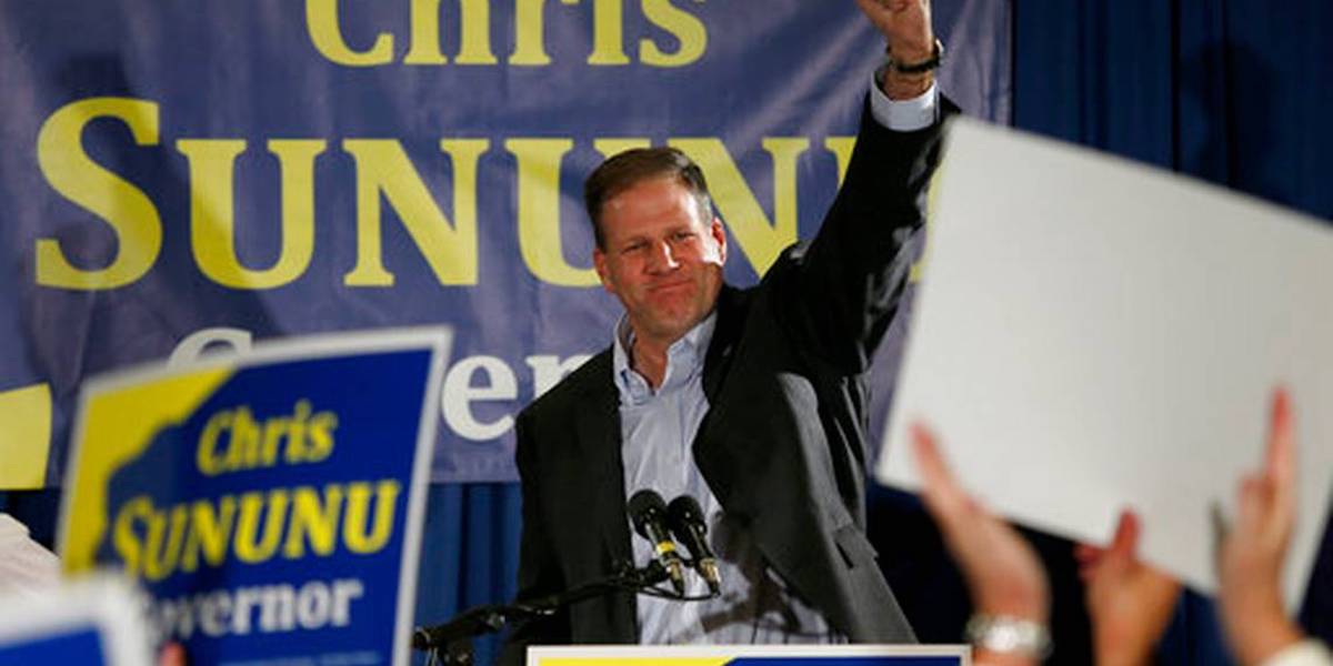 Chris Sununu speaks to supporters after winning re-election