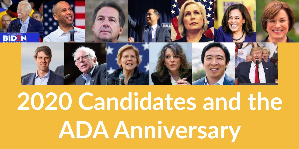 Photos of the 13 candidates who celebrated the anniversary of the ADA. Text: 2020 Candidates and the ADA Anniversary