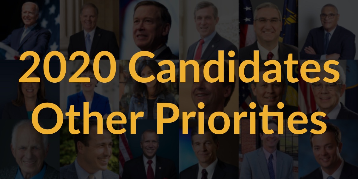 Headshots of 18 candidates for Governor, Senate and President who completed questionnaire. Text: 2020 Candidates Other Priorities