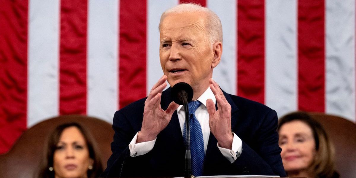 President Joe Biden gives his 2022 state of the union address with Vice President Kamala Harris and Speaker Nancy Pelosi behind him