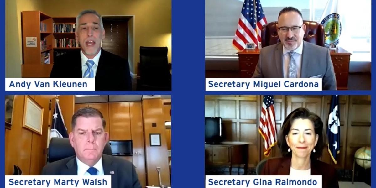 Screenshot from virtual panel discussion with three Biden administration cabinet secretaries at the National Skills Coalition Summit